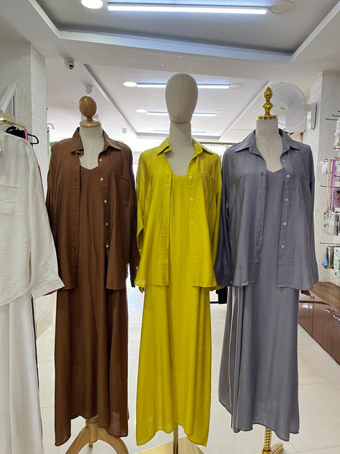 Summer Collar Down Oversize Shirt With Long Maxi Dress Sets